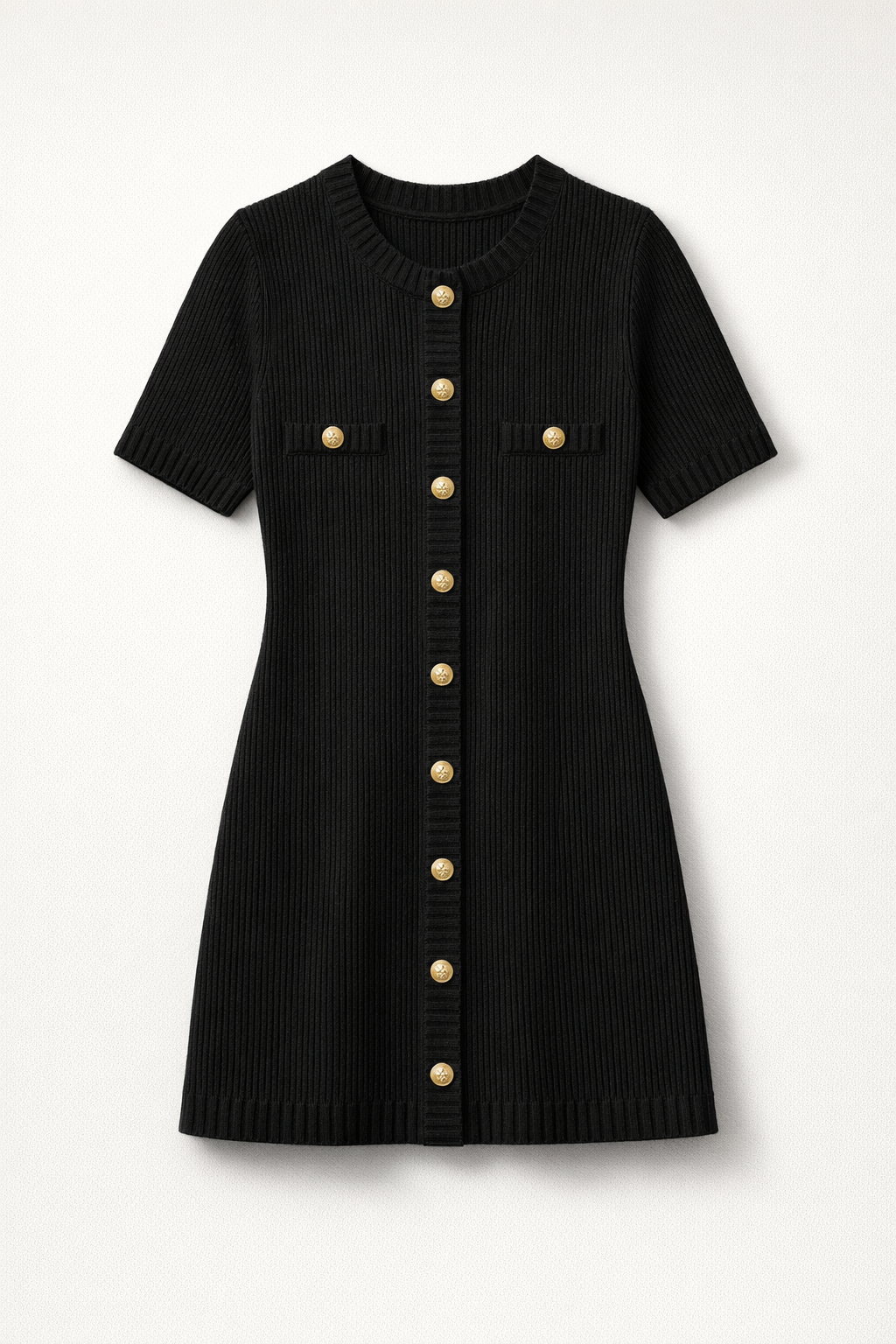 Ribbed Knit Mini Dress – Vera — Black