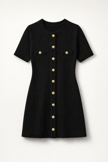 Ribbed Knit Mini Dress – Vera — Black