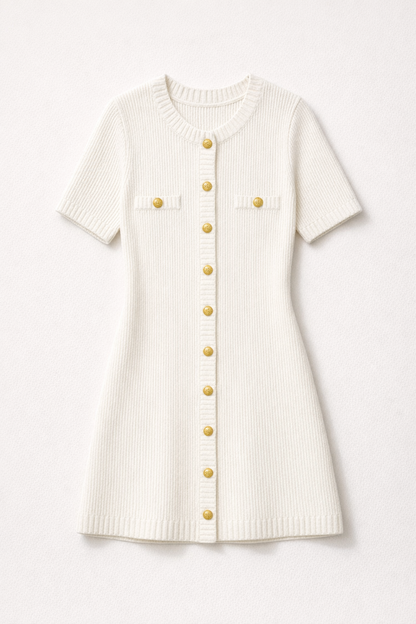 Ribbed Knit Mini Dress – Vera — White
