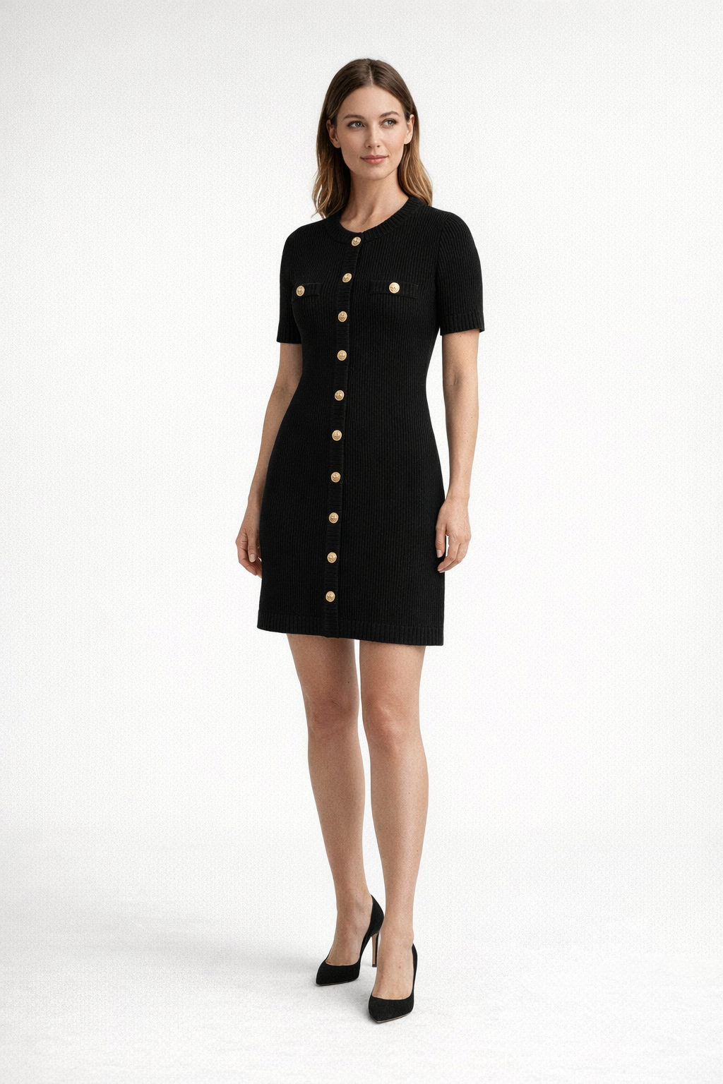Ribbed Knit Mini Dress – Vera — Black