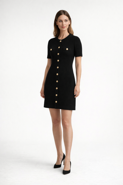 Ribbed Knit Mini Dress – Vera — Black