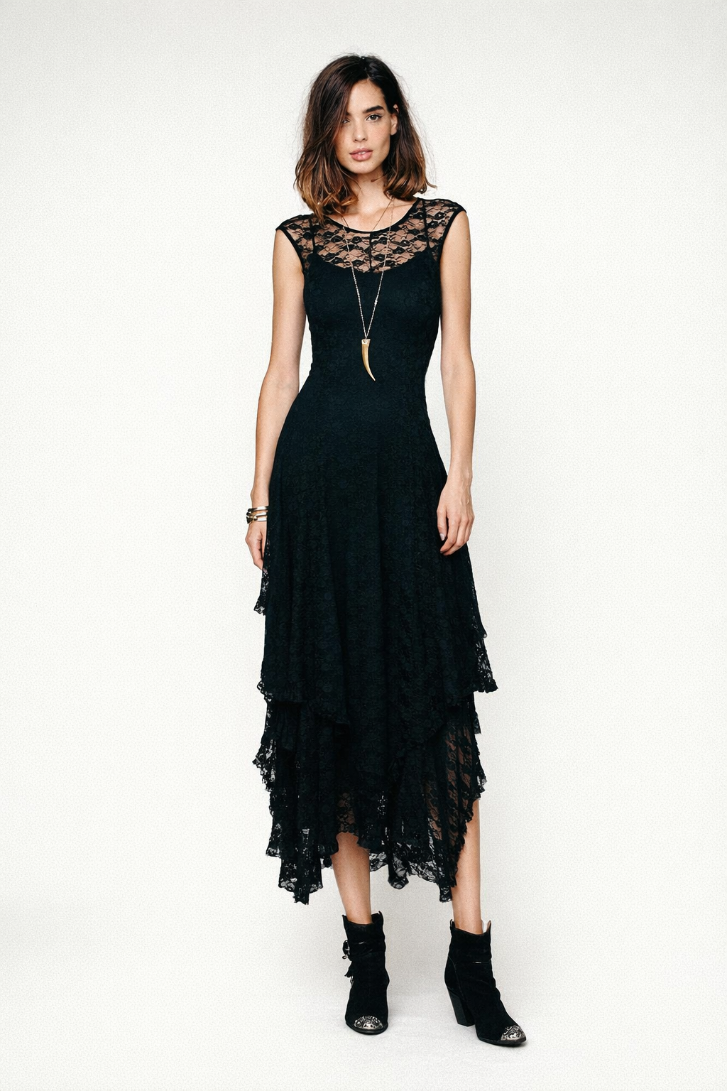 Women's Black Lace Maxi Dress — Black