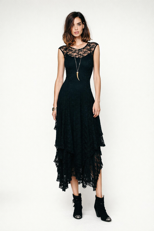 Women's Black Lace Maxi Dress — Black