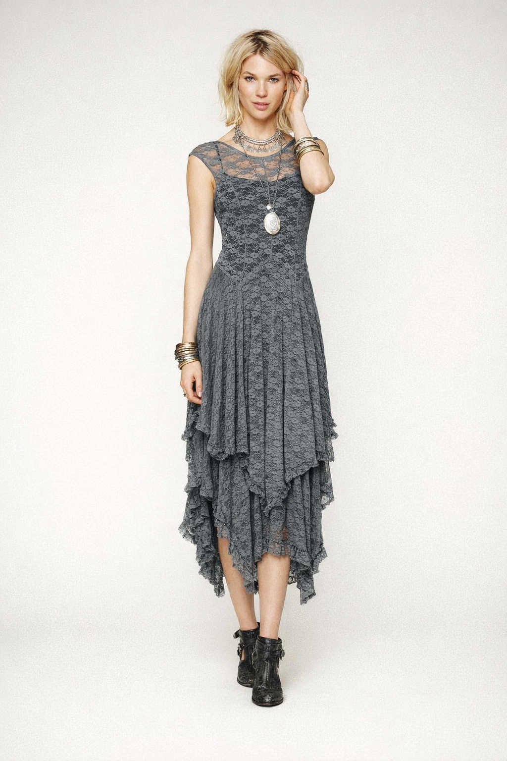 Women's Black Lace Maxi Dress — Gray