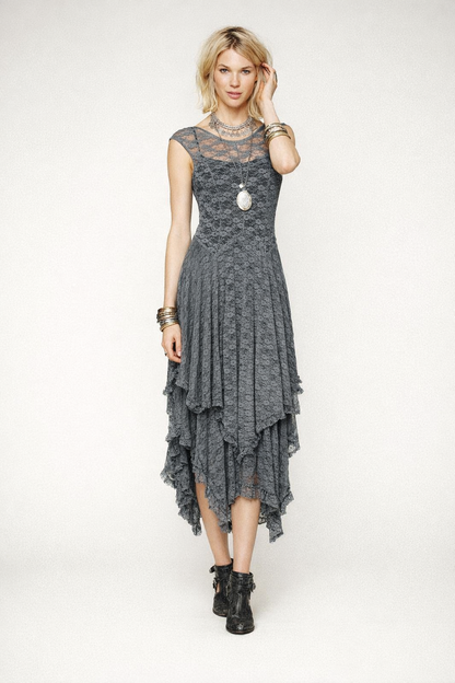 Women's Black Lace Maxi Dress — Gray