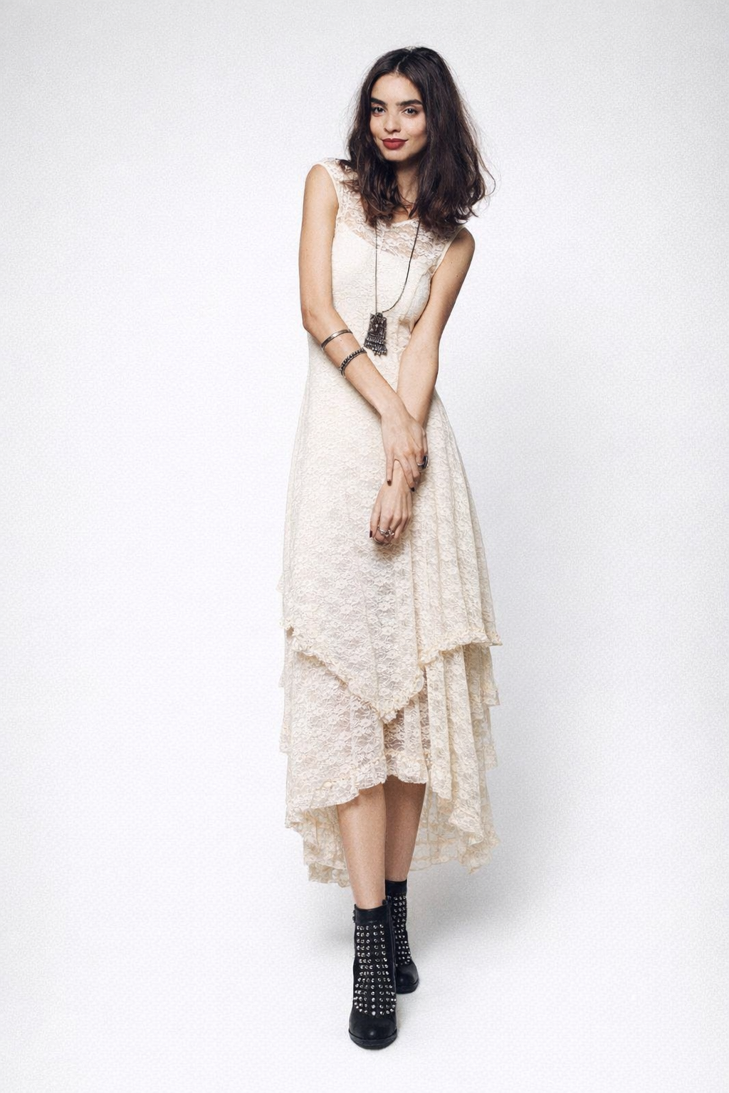 Women's Black Lace Maxi Dress — Apricot Cream