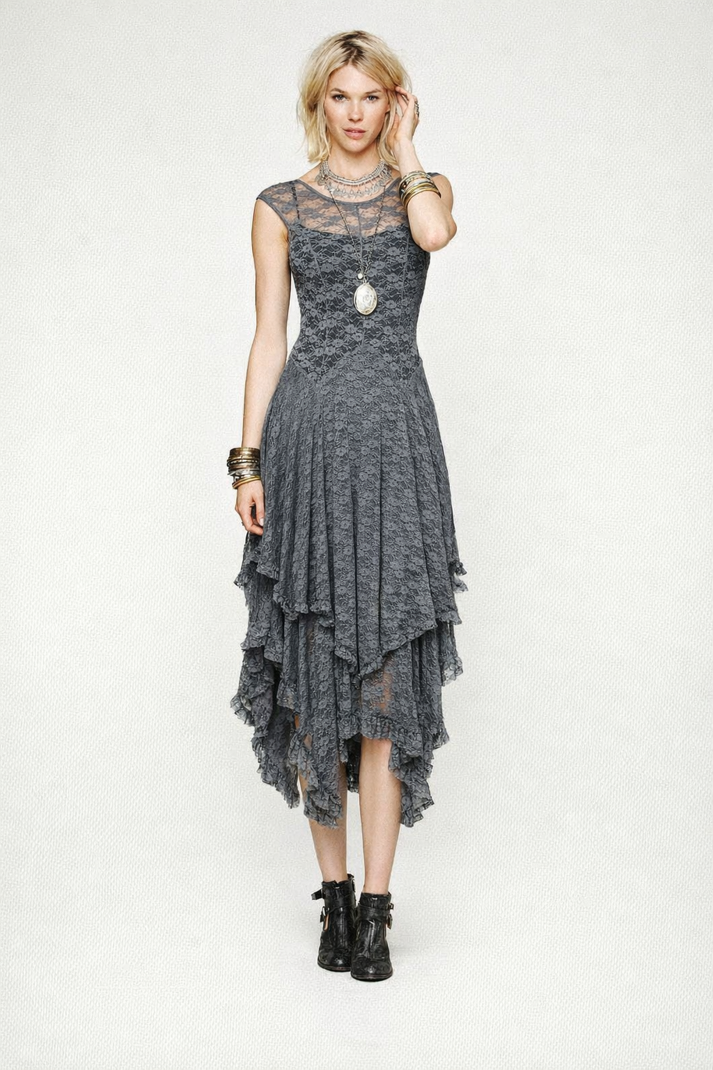 Women's Black Lace Maxi Dress — Gray