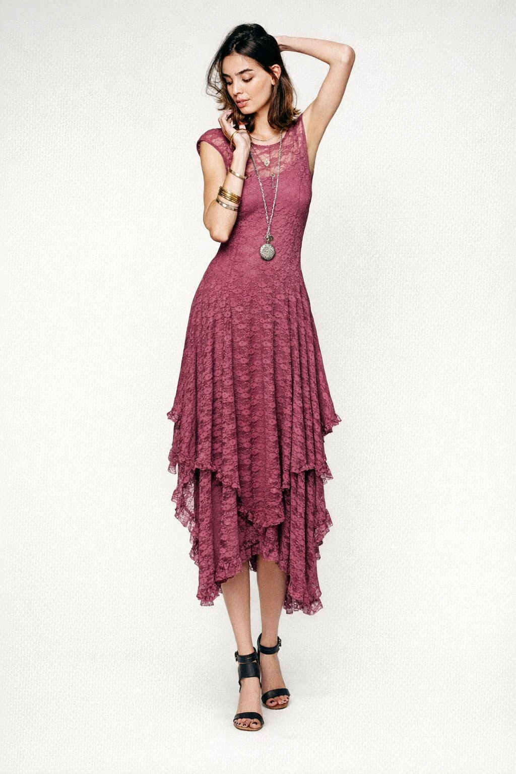 Women's Black Lace Maxi Dress — Pink