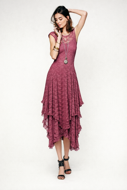Women's Black Lace Maxi Dress — Pink