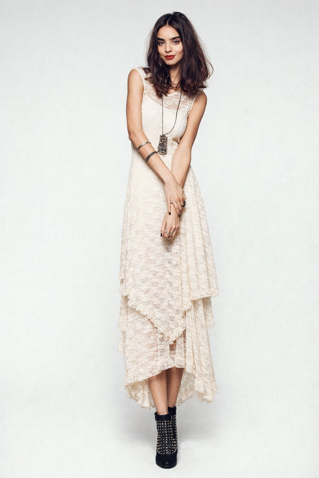 Women's Black Lace Maxi Dress — Apricot Cream