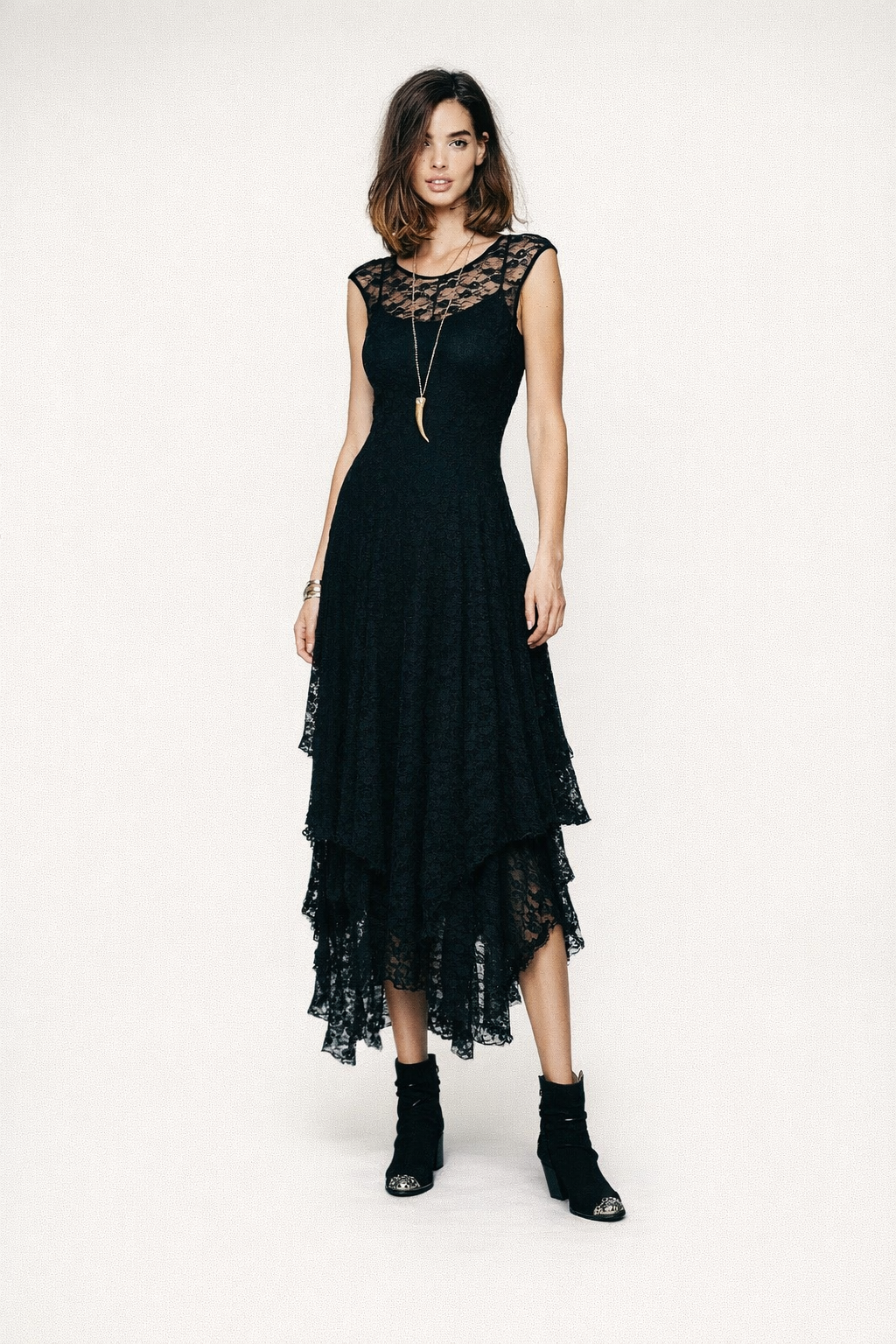Women's Black Lace Maxi Dress — Black