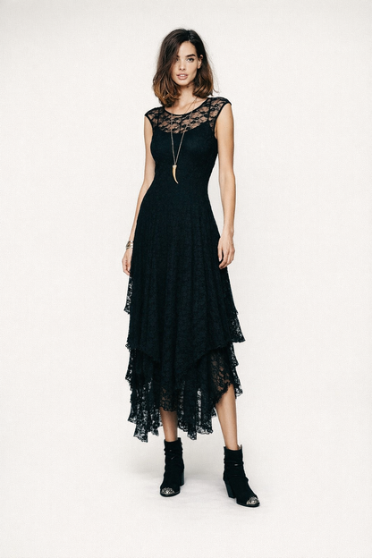 Women's Black Lace Maxi Dress — Black