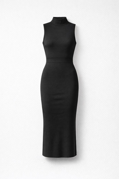 Black Bodycon Halter Midi Dress