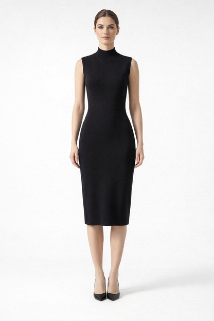 Black Bodycon Halter Midi Dress