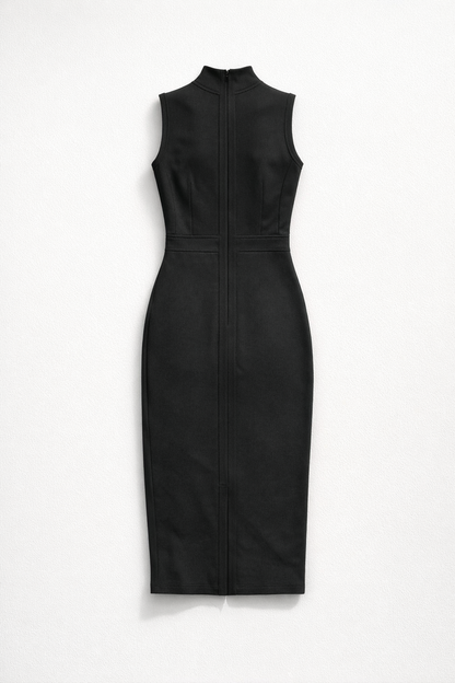 Black Bodycon Halter Midi Dress