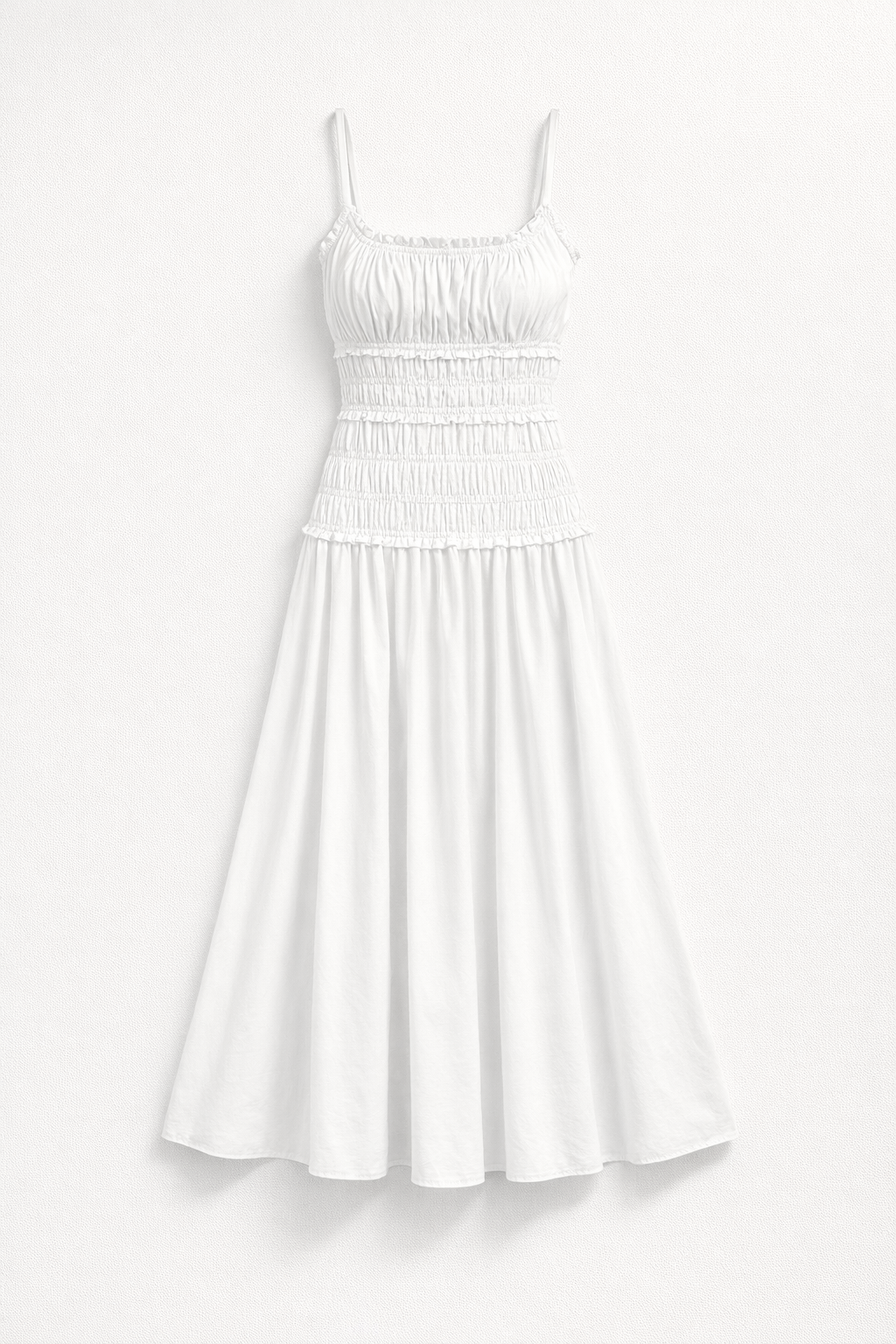 Summer Cotton Slim Maxi Dress in White and Brown — White