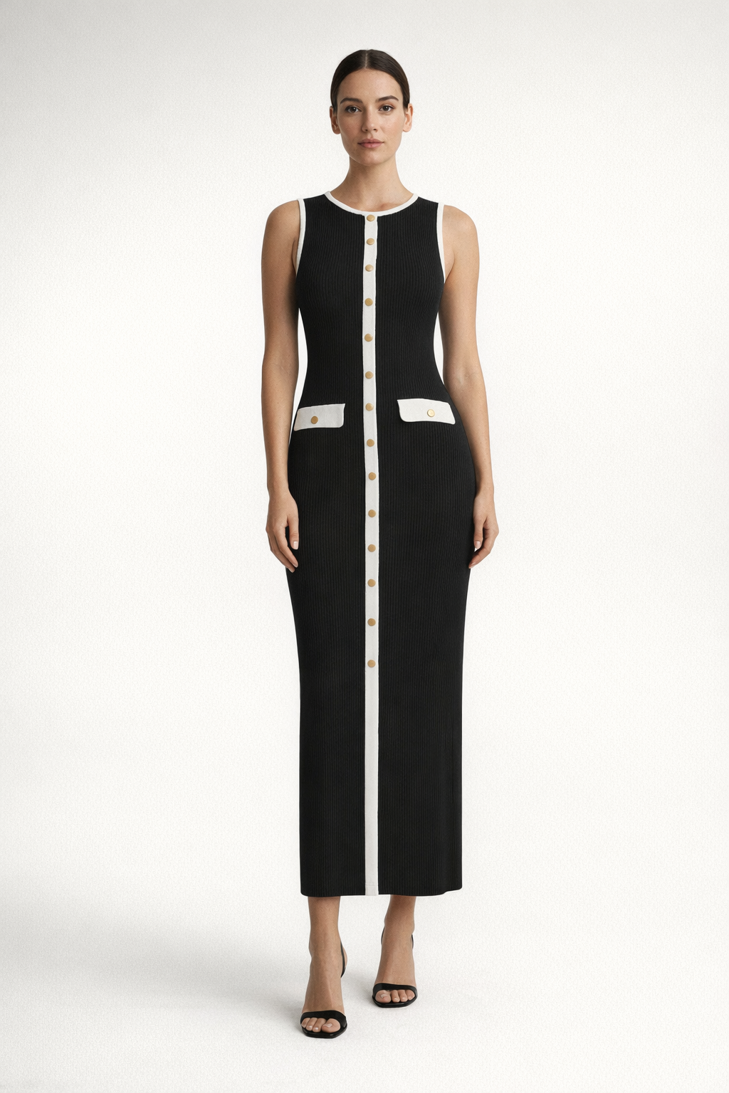 Slim Sleeveless Knit Maxi Dress – Serra — Black