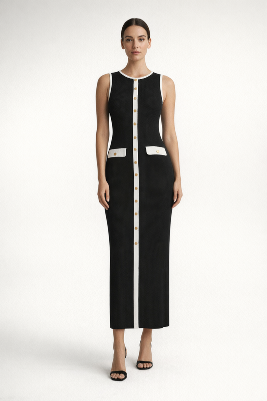 Slim Sleeveless Knit Maxi Dress – Serra — Black