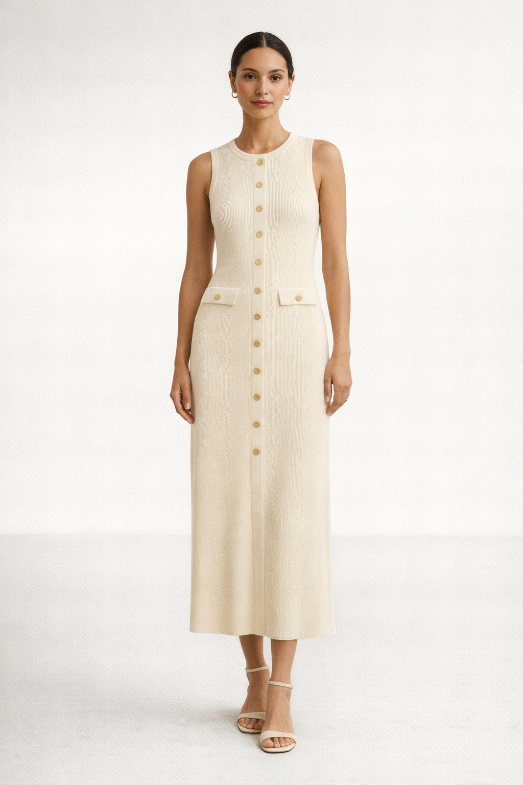 Slim Sleeveless Knit Maxi Dress – Serra — White