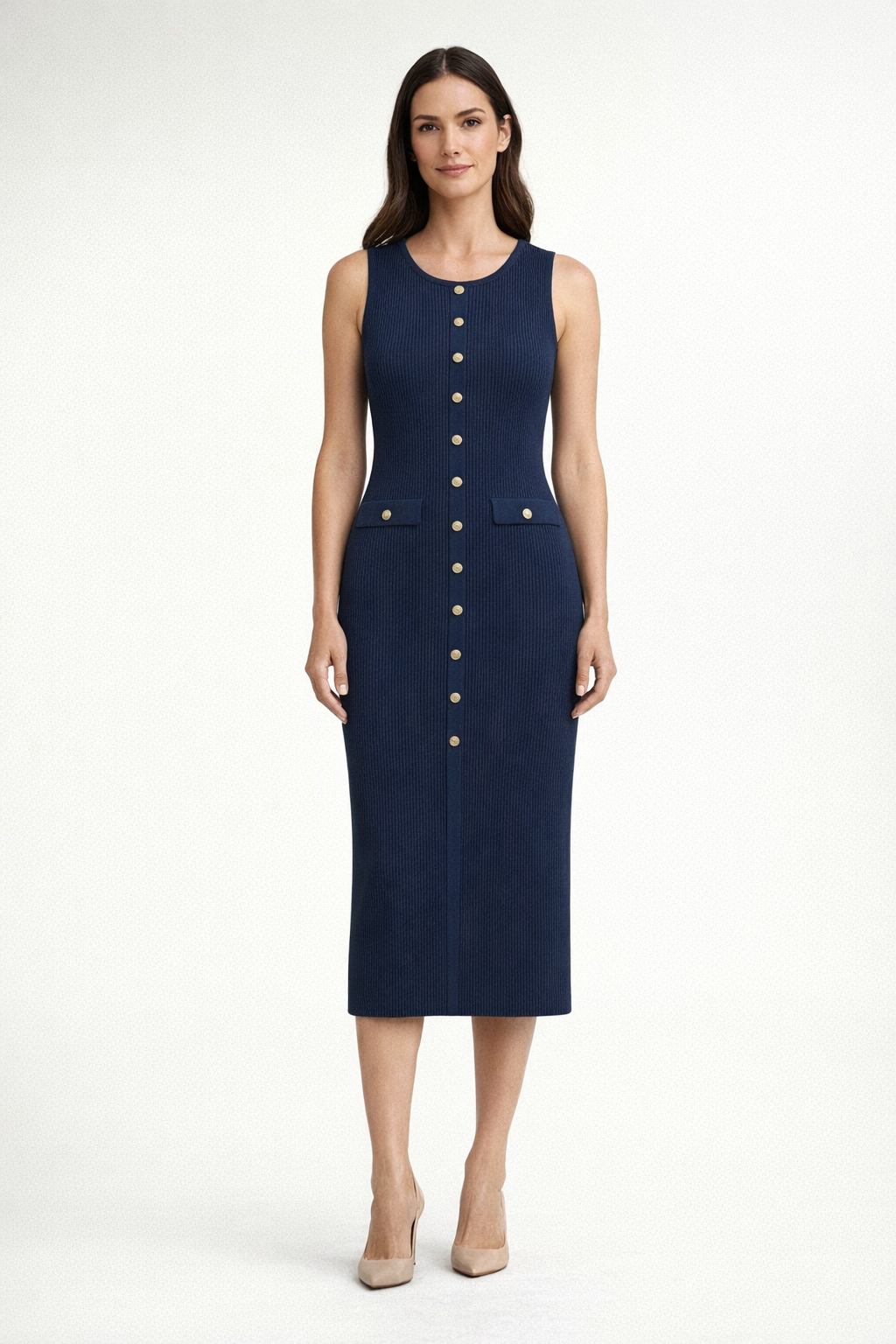 Slim Sleeveless Knit Maxi Dress – Serra — Navy