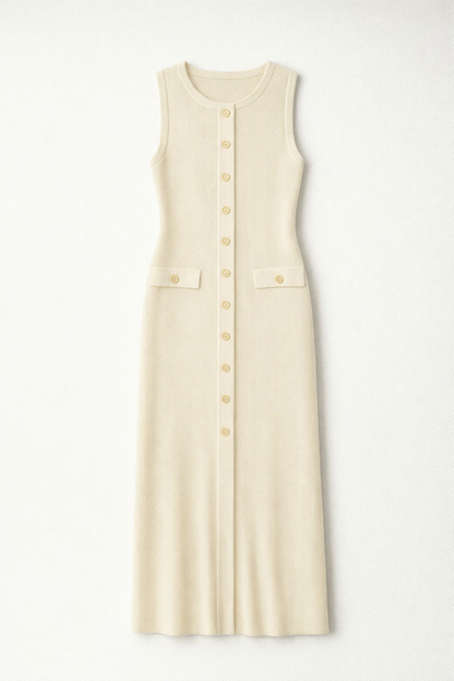 Slim Sleeveless Knit Maxi Dress – Serra — White
