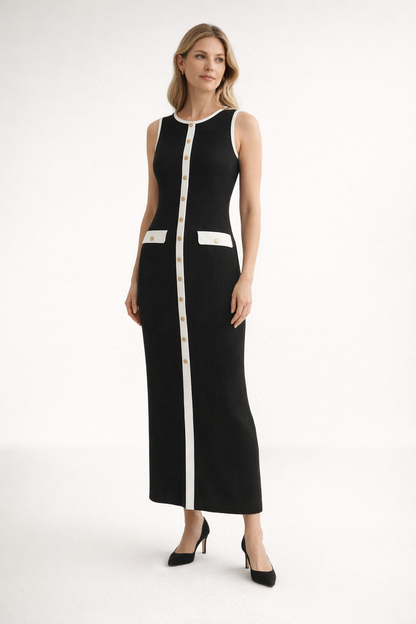 Slim Sleeveless Knit Maxi Dress – Serra — Black