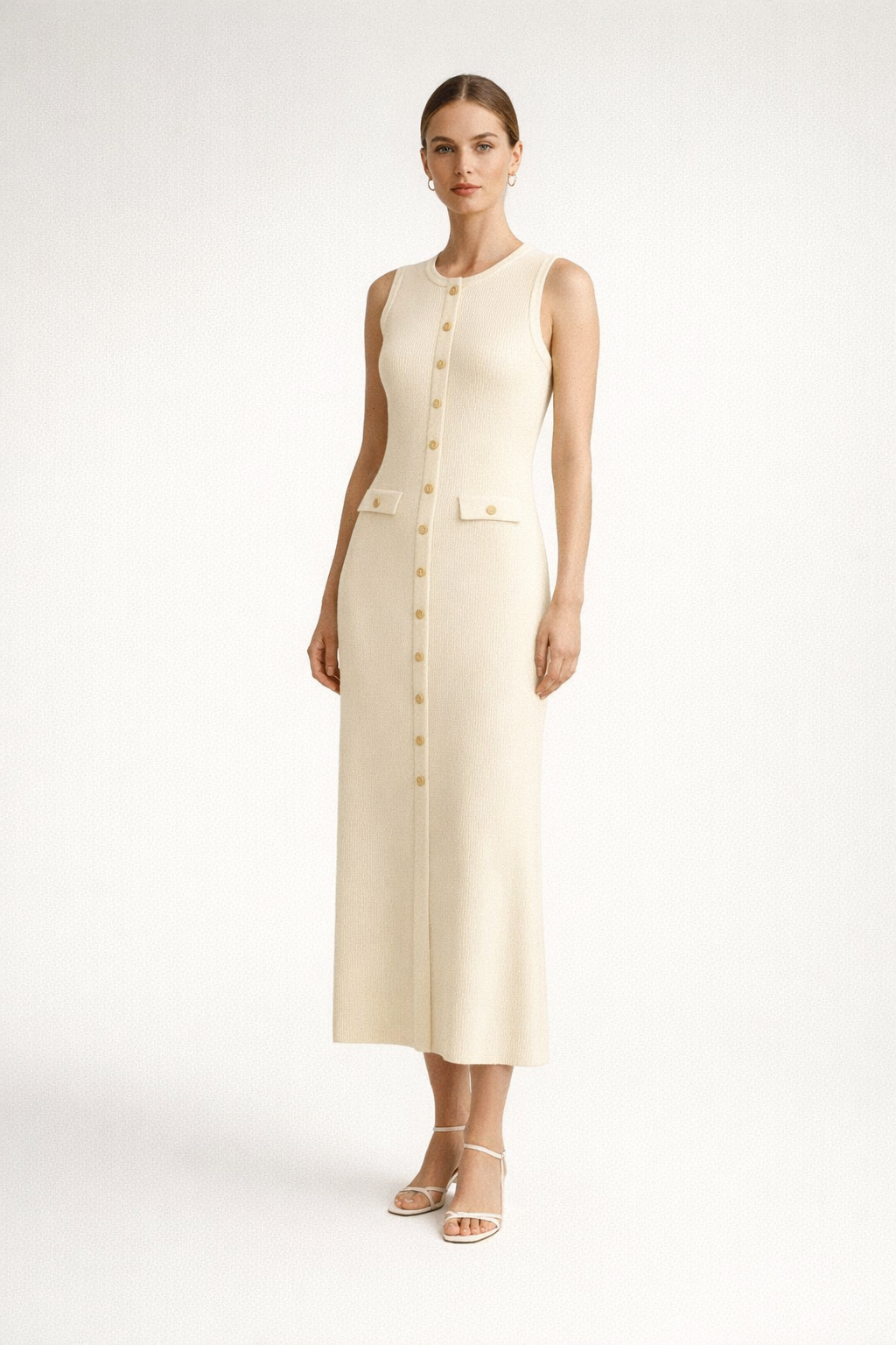 Slim Sleeveless Knit Maxi Dress – Serra — White