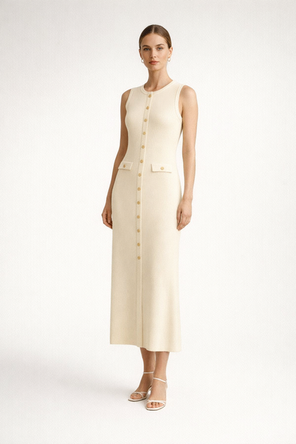Slim Sleeveless Knit Maxi Dress – Serra — White
