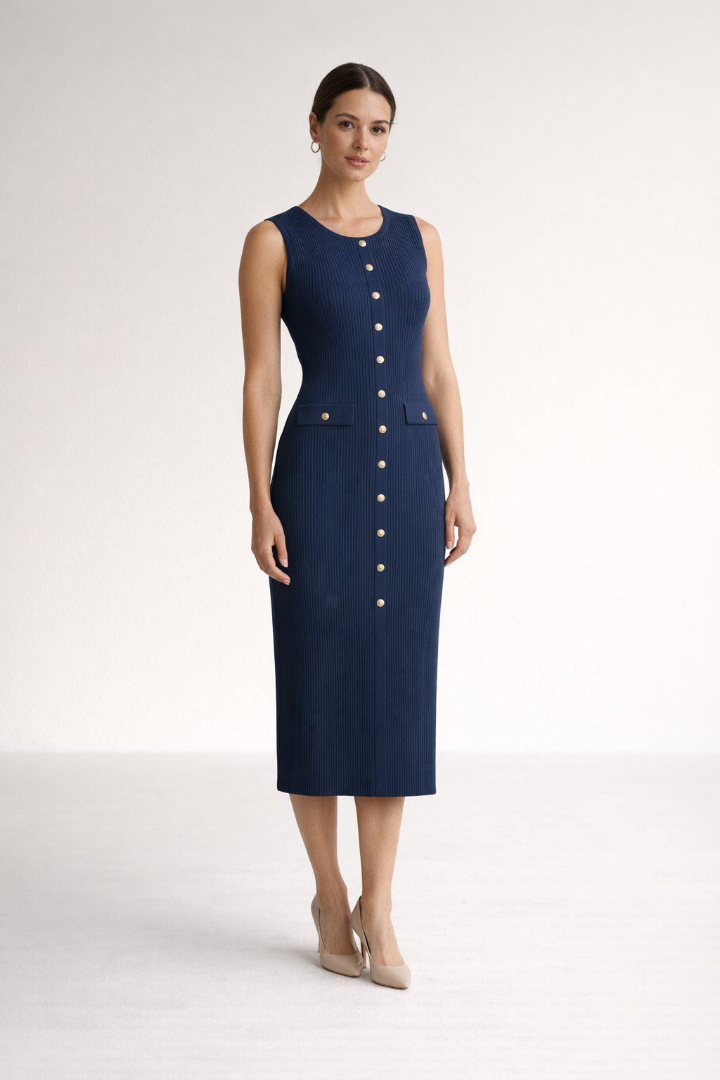 Slim Sleeveless Knit Maxi Dress – Serra — Navy