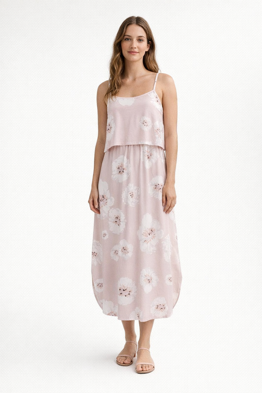 Pink Maxi Dress for Nursing with Thin Straps