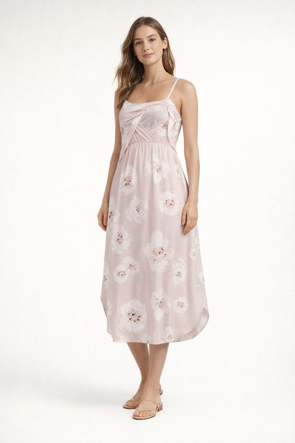 Pink Maxi Dress for Nursing with Thin Straps
