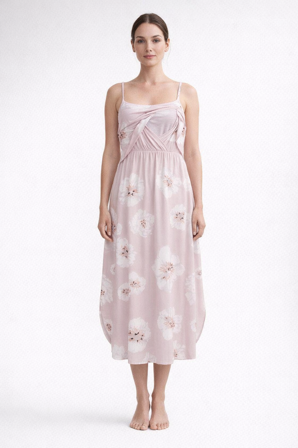 Pink Maxi Dress for Nursing with Thin Straps