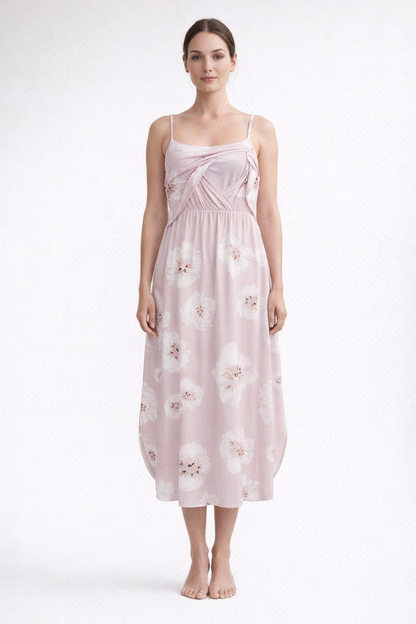 Pink Maxi Dress for Nursing with Thin Straps