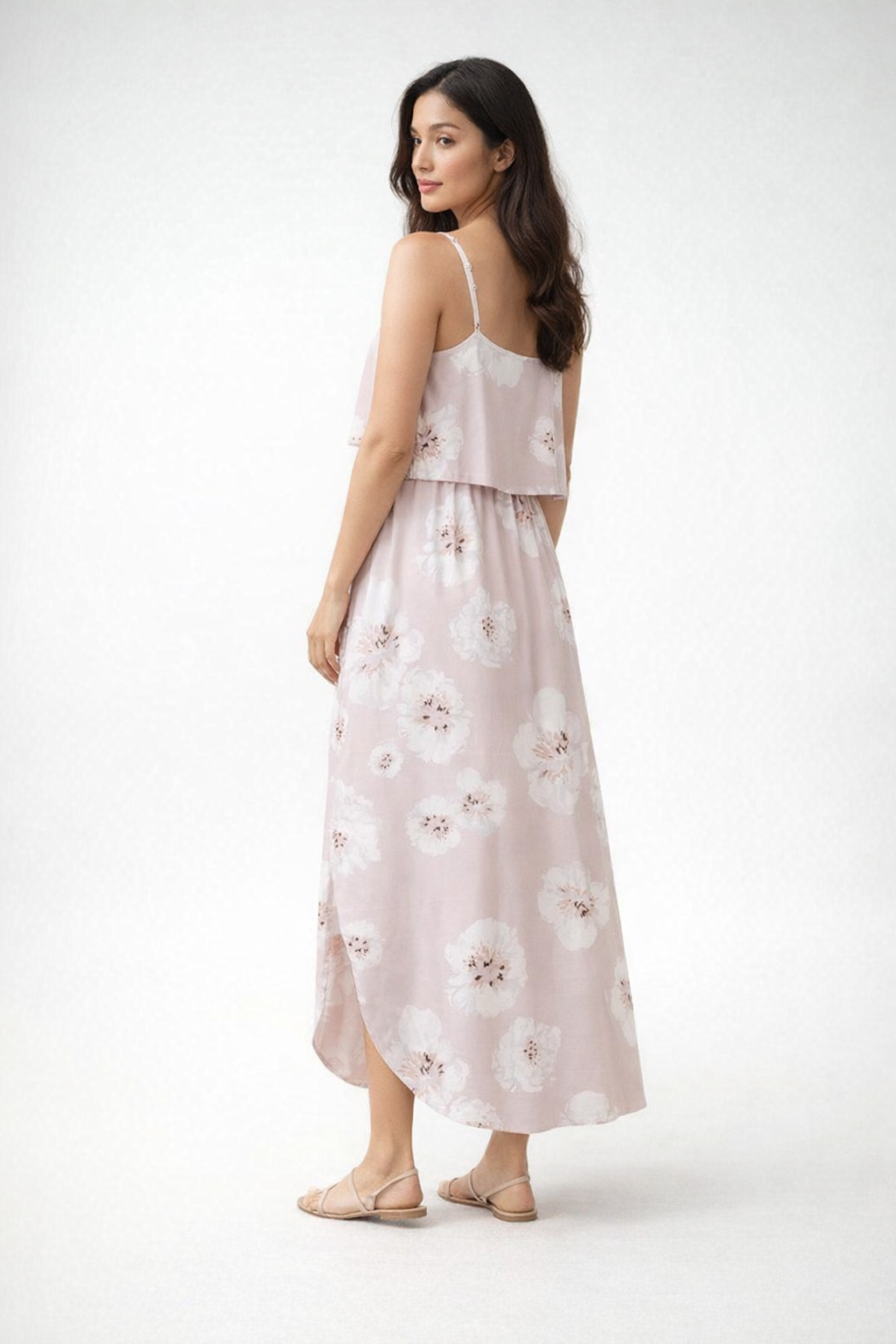 Pink Maxi Dress for Nursing with Thin Straps