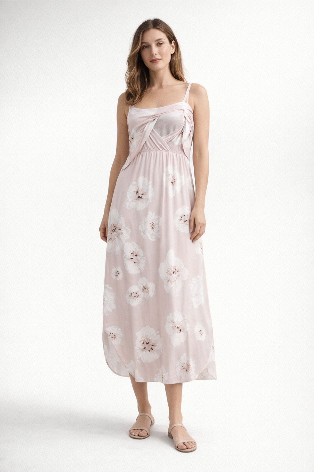 Pink Maxi Dress for Nursing with Thin Straps