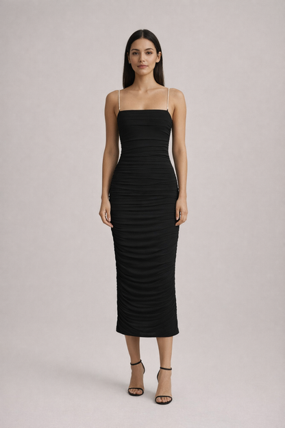 Women's Mesh Slim Sleeveless Dress — BLACK