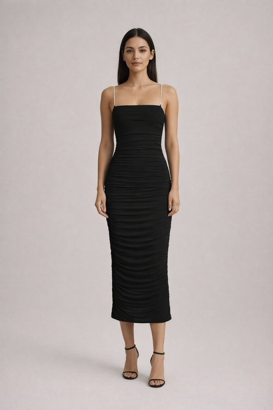 Women's Mesh Slim Sleeveless Dress — BLACK