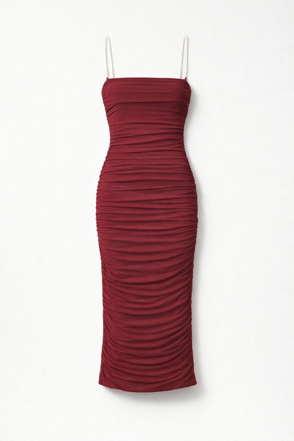 Women's Mesh Slim Sleeveless Dress — Burgundy