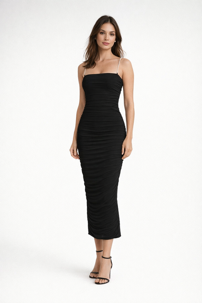 Women's Mesh Slim Sleeveless Dress — BLACK