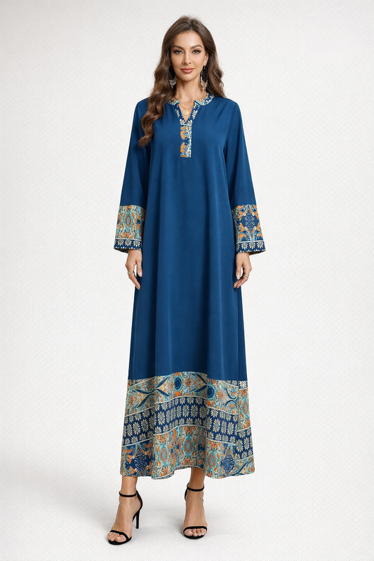 Blue Linen Maxi Dress Kaftan for Women