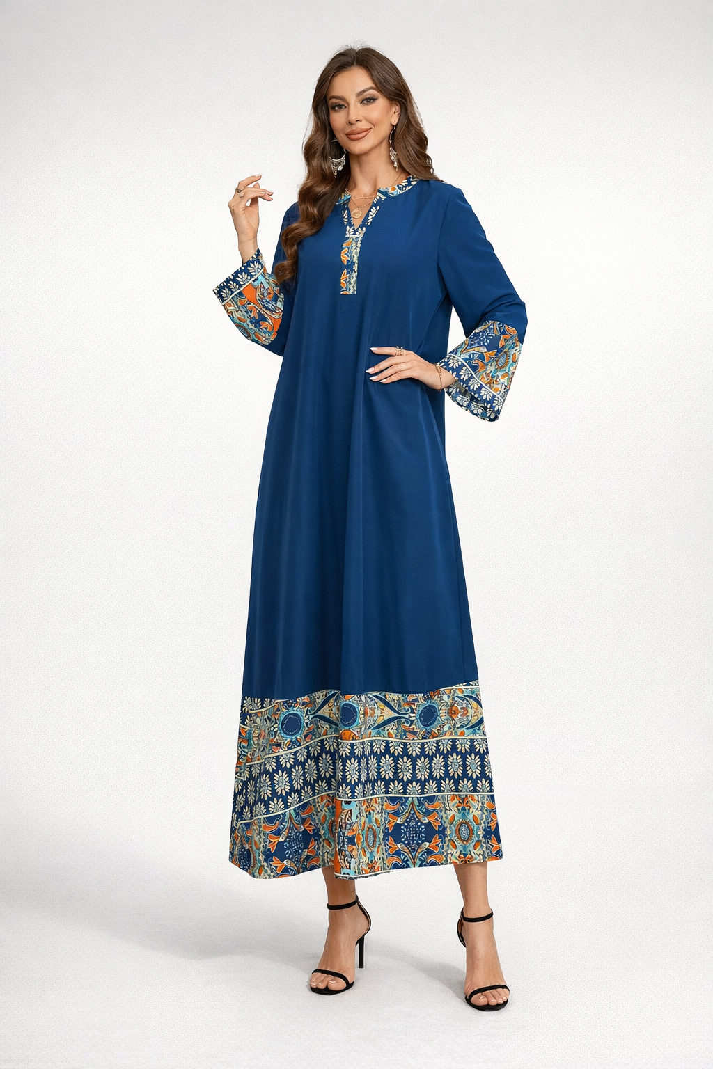 Blue Linen Maxi Dress Kaftan for Women