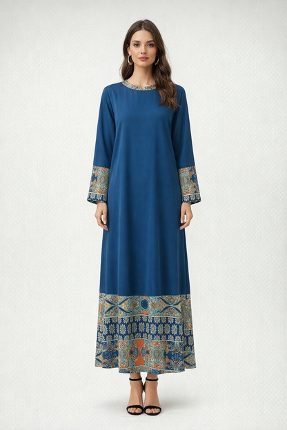 Blue Linen Maxi Dress Kaftan for Women