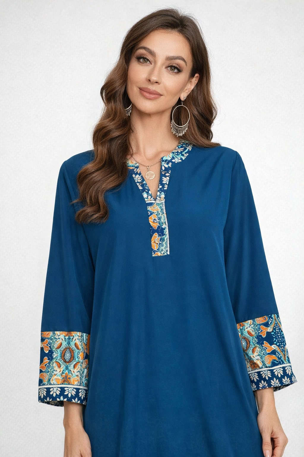 Blue Linen Maxi Dress Kaftan for Women