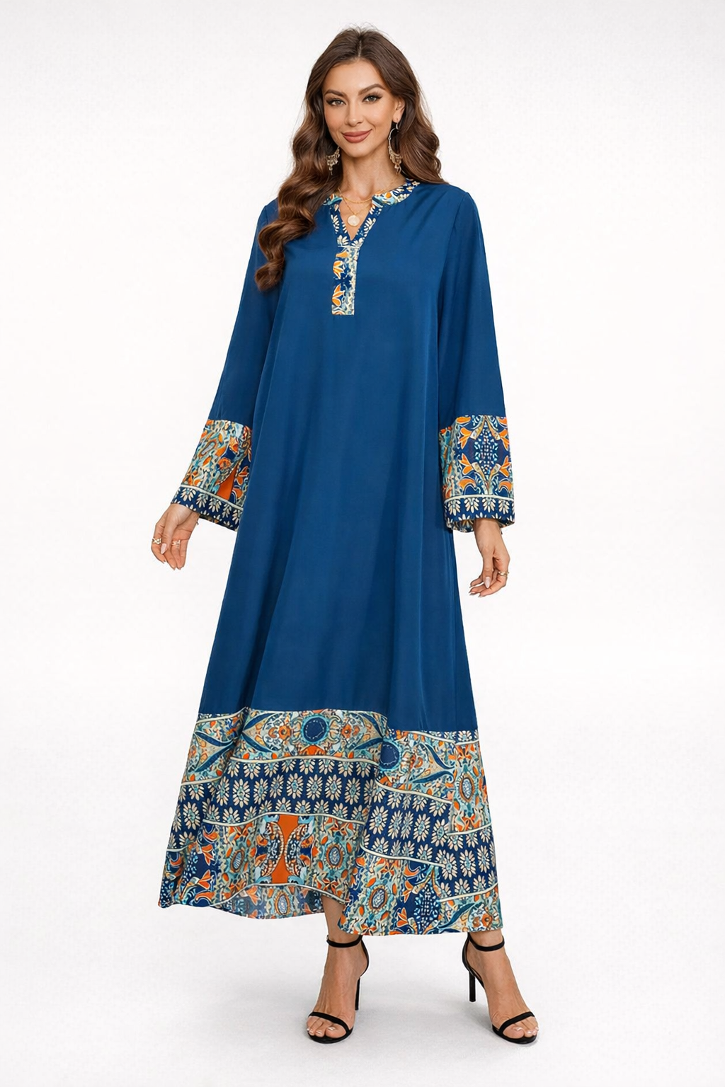 Blue Linen Maxi Dress Kaftan for Women