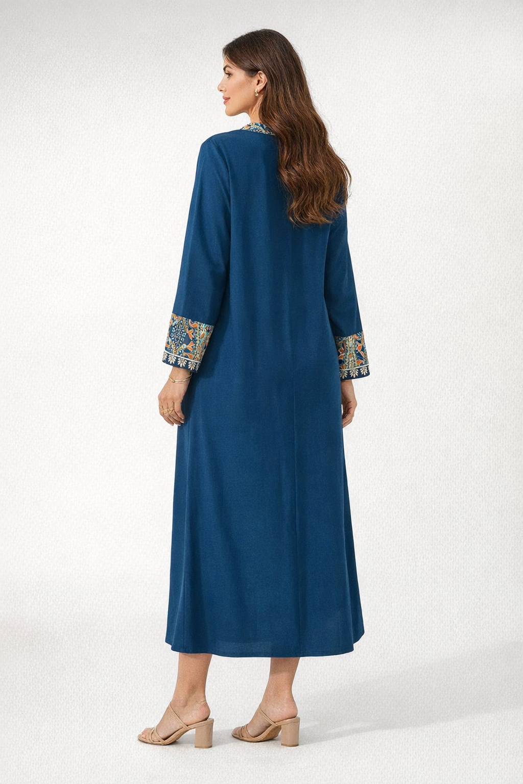 Blue Linen Maxi Dress Kaftan for Women