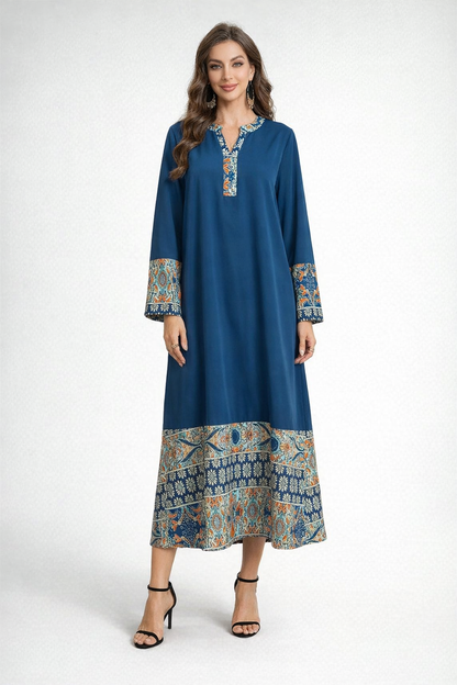 Blue Linen Maxi Dress Kaftan for Women