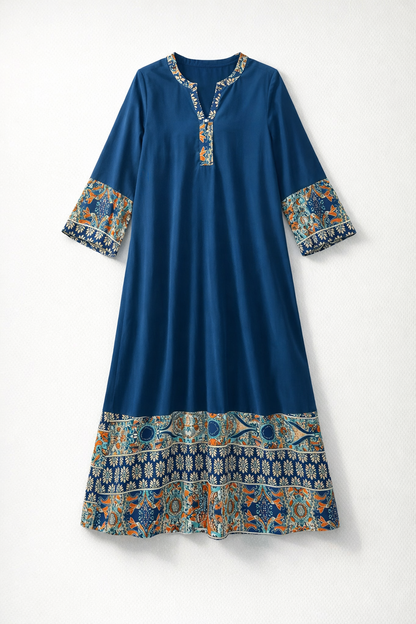 Blue Linen Maxi Dress Kaftan for Women