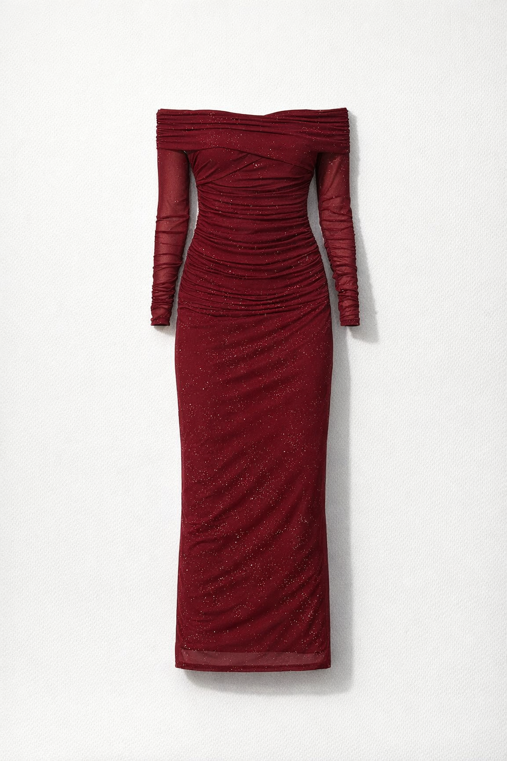 Women's Black Polyester Elastane Slim Off Shoulder Dress — burgandy