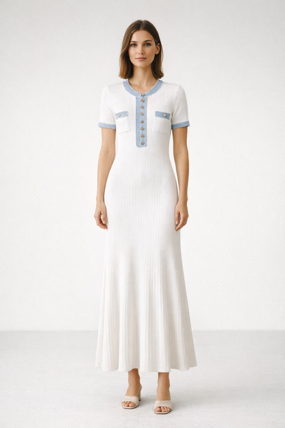 White Knit Maxi Dress – Slim Fit
