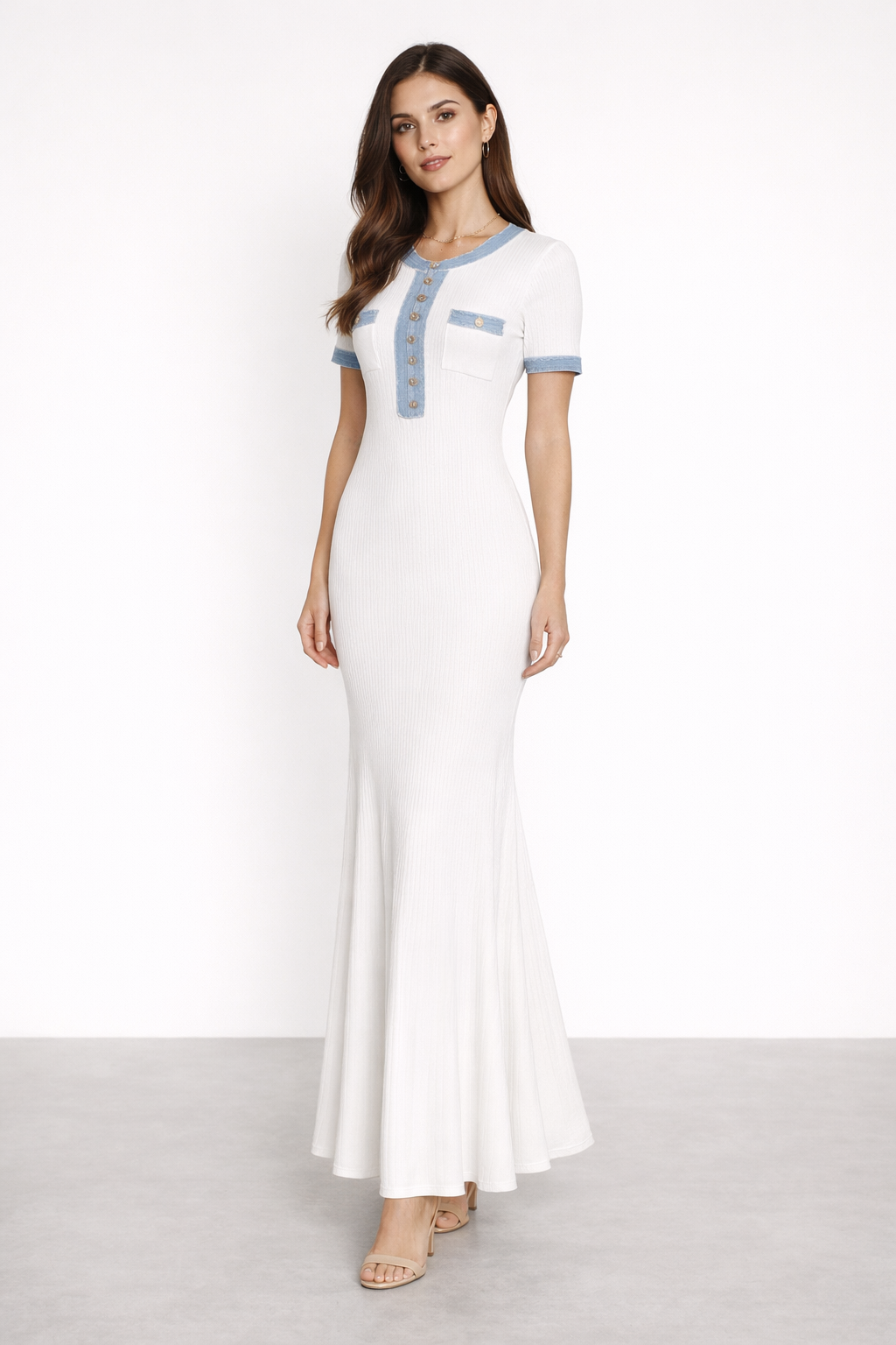 White Knit Maxi Dress – Slim Fit